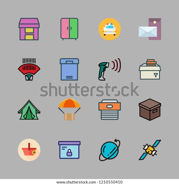 order icon set. vector set about tent, van,\
delivery and barcode scanner icons\
set.