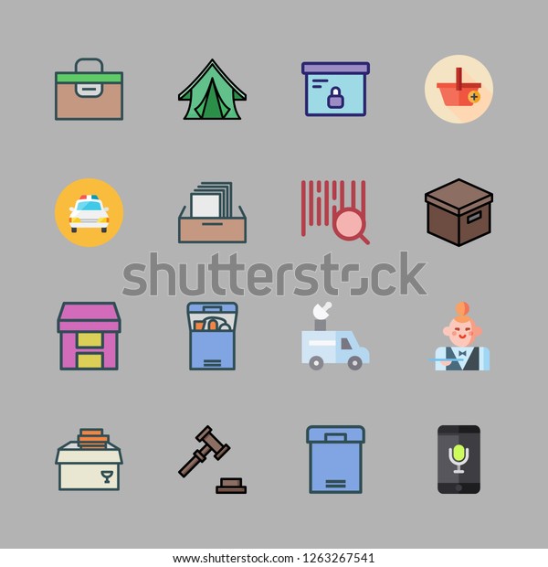 order icon set. vector set about e\
commerce, police car, barcode and auction icons\
set.