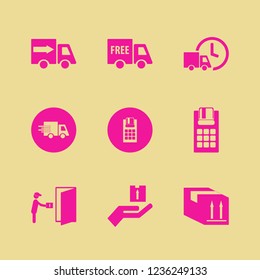 order icon. order vector icons set free delivery, hand parcel, courier gives parcel and pos terminal