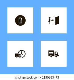 order icons. fast delivery truck, pos terminal and courier gives parcel vector icons set