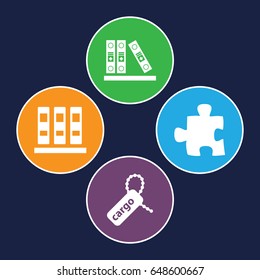 Order icons set. set of 4 order filled icons such as cargo tag, binder