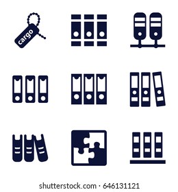Order icons set. set of 9 order filled icons such as binder, cargo tag