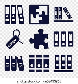 Order icons set. set of 9 order filled icons such as binder, cargo tag