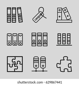Order icons set. set of 9 order outline icons such as binder, cargo tag