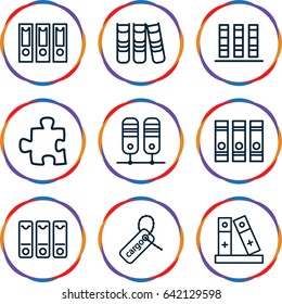 Order icons set. set of 9 order outline icons such as binder, cargo tag