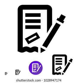 Order or invoice icon for e-commerce. Vector line icon with the image of a pencil, a text and a stamp of different sizes 192px, 108px, 48px, 24px for web design and design of mobile applications.