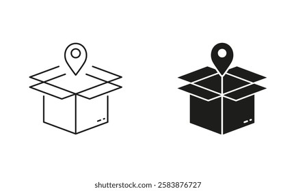 Order Location Line and Silhouette Icon Set. Receive Parcel Place. Delivery Service Pictogram. Editable Stroke. Isolated Vector Illustration.