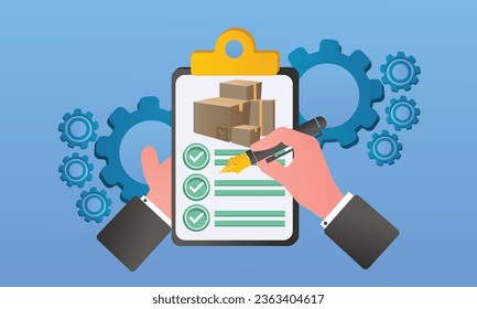 order management.on blue background.Vector Design Illustration.