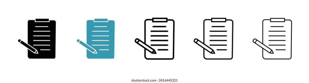 Order Management Vector Icon Set. Important clipboard, priority form, and application pictogram with pencil and paper vector symbol for Ui Designs.