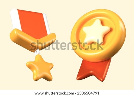Order and medal in realistic style. Set of game trophies to reward players