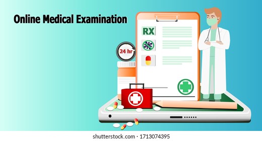 Order medicine directly with a doctor online.The doctor issues a medical examination and a prescription online. 24 hour service for Website or Mobile Application Vector Concept Marketing and Digital.