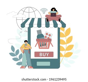 Order medicines online. Home delivery of medicines. People order medicines using gadgets. Vector illustration on white background.