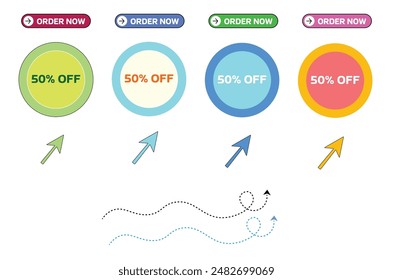 Order now arrow and discount offer icon vector design for use.