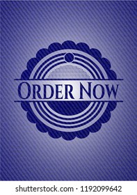 Order Now badge with denim background