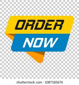 Order now banner badge icon. Vector illustration on isolated transparent background. Business concept order now pictogram.