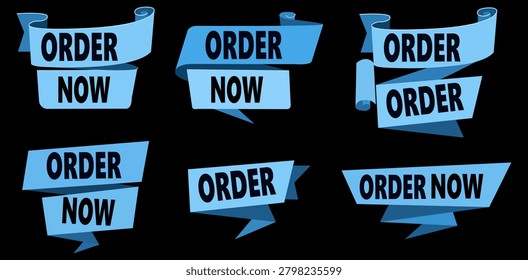 Order Now Banner Collection Featuring Call To Action Labels Shopping Buttons Ecommerce Promotion and Marketing Design Elements for Online Stores