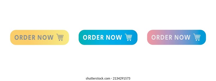 order now button set isolated on white background in three different gradient colors. Order now buton vector icon.