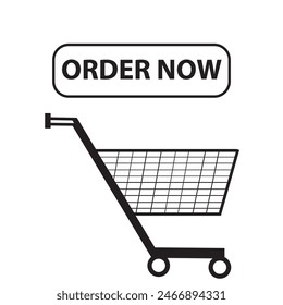 Order now button with shopping cart. Colorful  modern collection for website. Online shopping. Social media post, Click here, apply, buttons clicking. Web design elements. Vector and illustration. 