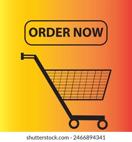 Order now button with shopping cart. Colorful  modern collection for website. Online shopping. Social media post, Click here, apply, buttons clicking. Web design elements. Vector and illustration. 