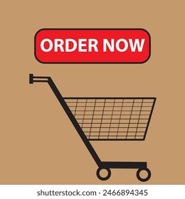 Order now button with shopping cart. Colorful  modern collection for website. Online shopping. Social media post, Click here, apply, buttons clicking. Web design elements. Vector and illustration. 