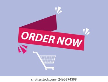 Order now button with shopping cart. Colorful  modern collection for website. Online shopping. Social media post, Click here, apply, buttons clicking. Web design elements. Vector and illustration. 