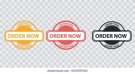 Order now circle rubber stamp on transparent background, vector illustration