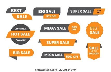 Order now. Collection of label, sticker, badge, tags, and ribbon for promotion. Sale banner element design. Vector illustration