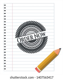 Order Now draw (pencil strokes). Vector Illustration. Detailed.