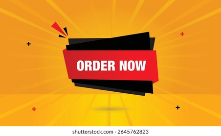 Order now editable web banner icon badge label design template in black red gradient with orange yellow sunshine abstract background modern 4k design unique style high quality creative layout