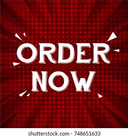 order now greeting card with red retro design