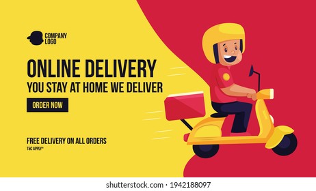 Order now for online delivery you stay at home we deliver banner design template. Vector graphic illustration.