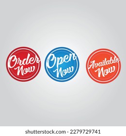 Order now open now available now abstract tag red orange and blue color with white background tag sticker vector illustration design 