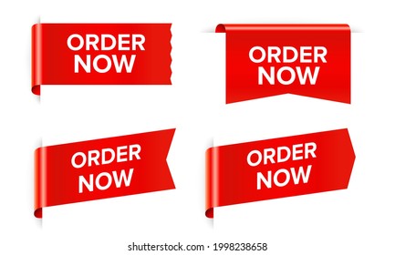 Order now red sticker and tag isolated on white background
