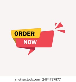 Order Now Text Banner with Red and yellow Color Isolated on white Background Design, Order Now Element Template Vector for Advertising, Social Media, Web Banner