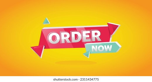 Order Now Text Banner, tag,  Yellow Background, Vector for Advertising, Social Media, Web Banner