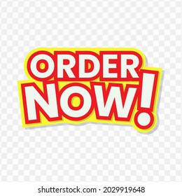 Order Now text design, red and yellow color, Vector Illustration with transparent background.