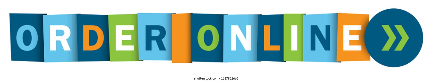 ORDER ONLINE colorful vector typographic web button with arrows