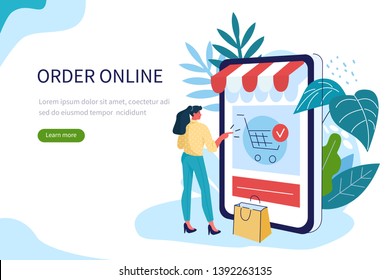 Order online concept with character. Can use for web banner, infographics, hero images. Flat isometric vector illustration isolated on white background.