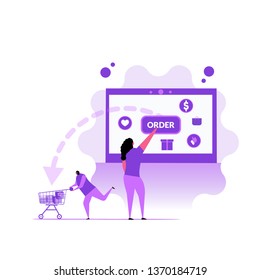 Order online shopping concept with character. Flat illustration.