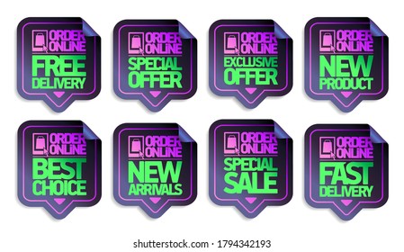 Order online stickers set - free and fast delivery, special offer, exclusive offer, new product, best choice, new arrivals and special sale