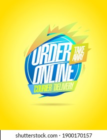 Order online, take away and courier delivery, vector banner mockup