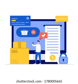 Order online vector illustration concept with characters. Modern vector illustration in flat style for landing page, mobile app, poster, flyer, template, web banner, infographics, hero images.