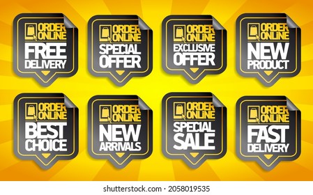 Order online vector stickers set - free and fast delivery, special offer, exclusive offer, new product, best choice, new arrivals and special sale. Autumn colors.