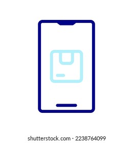 Icono de paquete de pedido en línea, solicite artículos en línea usando un smartphone.