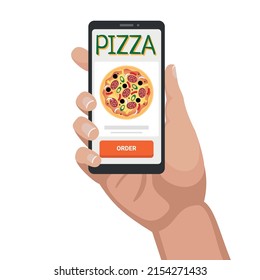 Order pizza online. Vector stock illustration.