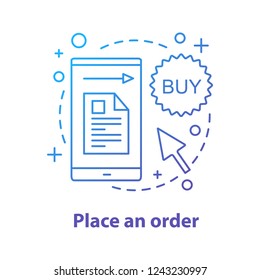Order placing concept icon. Online shopping idea thin line illustration. Merchandise. Vector isolated outline drawing