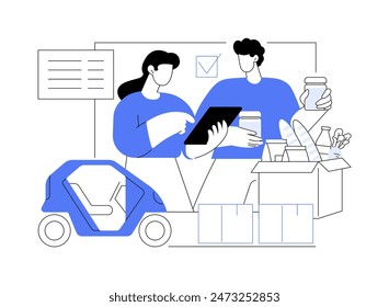 Order preparation for pickup isolated cartoon vector illustrations. Diverse professional workers packing food in bags, curbside pickup service, small business, smart shopping vector cartoon.