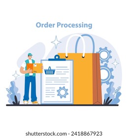 Order Processing concept. Highlights the meticulous steps of handling and fulfilling customer orders with precision and speed. Integrates modern logistics workflows for peak efficiency.