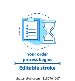 Order processing concept icon. Checklist. Task planning idea thin line illustration. Timetable. Vector isolated outline drawing. Editable stroke