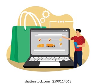 Order processing concept.Warehouse processing software, online booking process, customer service. Flat vector modern illustration 